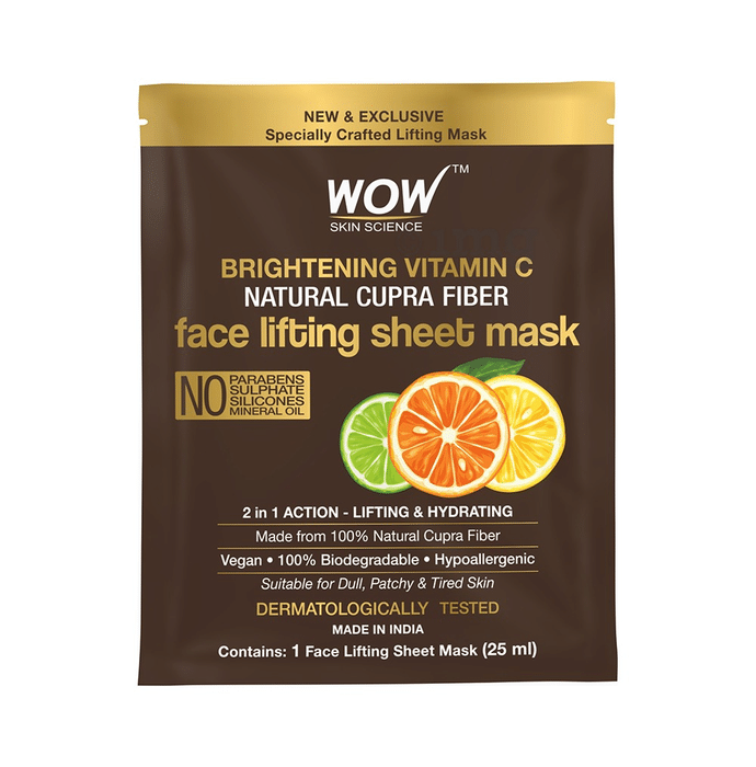 WOW Skin Science Brightening Vitamin C Natural Cupra Fiber Face Lifting Sheet Mask (25ml)