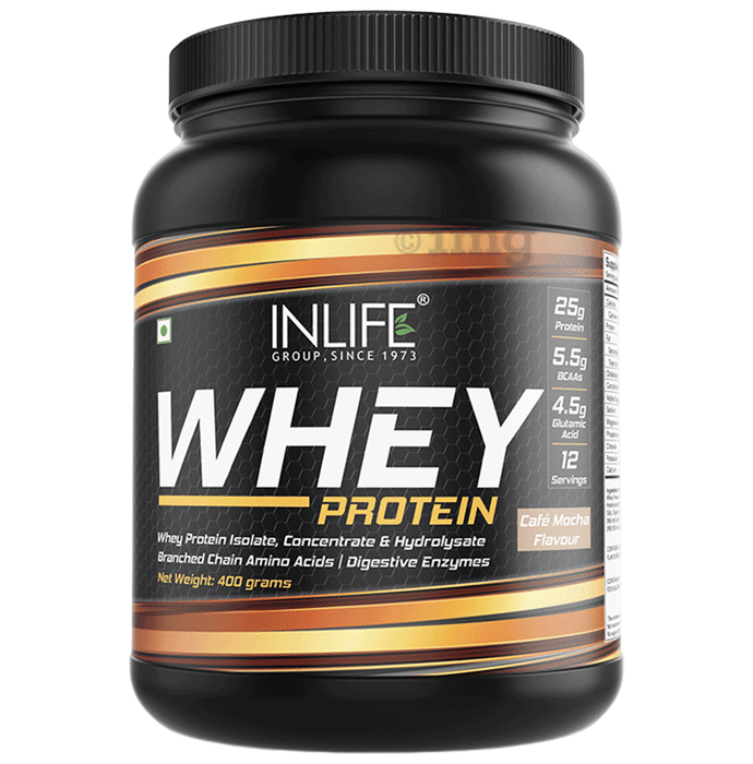 Inlife Whey Protein Powder | With Digestive Enzymes for Muscle Growth | Flavour Cafe Mocha