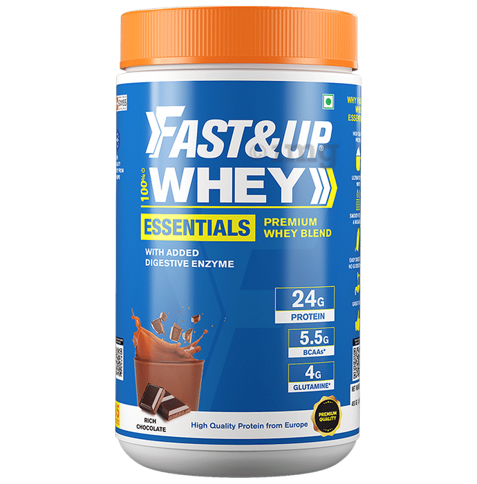 Fast&Up 100% Whey Protein Blend with BCAA & Glutamine for Muscle Support | Flavour Rich Chocolate