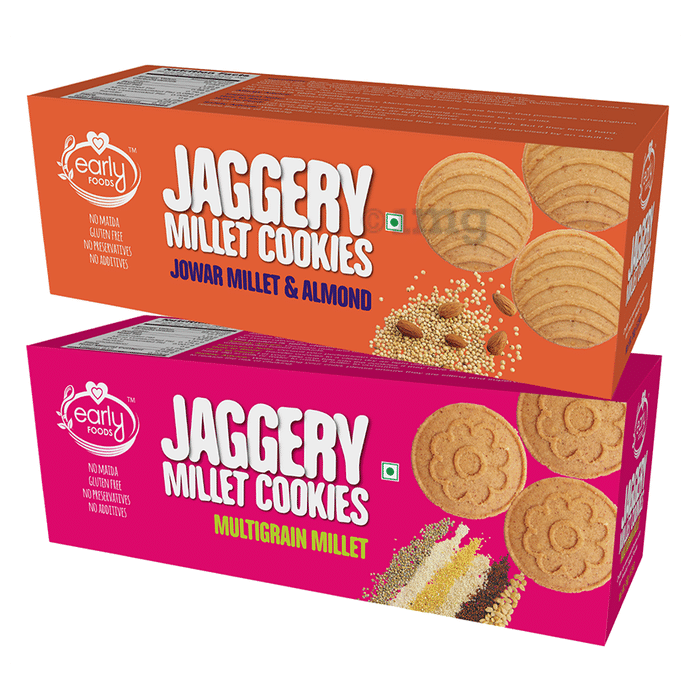 Early Foods Combo Pack of Jaggery Millet Cookies Jowar Millet & Almond and Jaggery Millet Cookies Multigrain Millet (150gm Each)