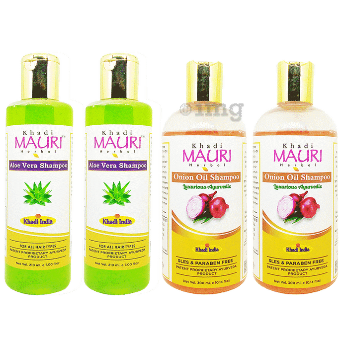 Khadi Mauri Herbal Combo Pack of Aloe Vera (210ml) & Onion Oil Shampoo (300ml)