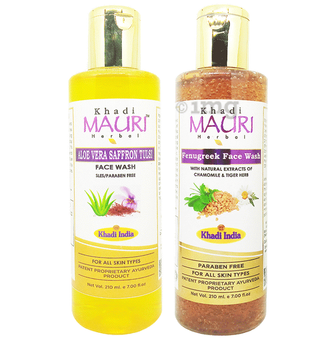 Khadi Mauri Herbal Combo Pack of  Aloe Vera Saffron Tulsi & Fenugreek Face Wash (210ml Each)