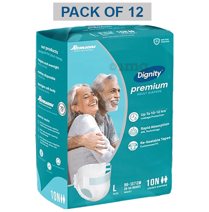Dignity Premium Tape Style Adult Diaper (10 Each) Large: Buy combo pack ...