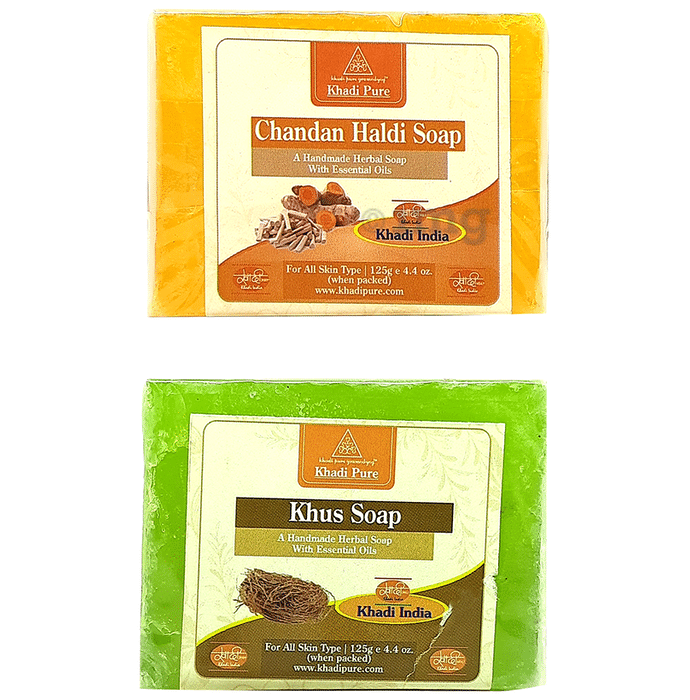 Khadi Pure Combo Pack of Chandan Haldi Soap & Khus Soap (125gm)