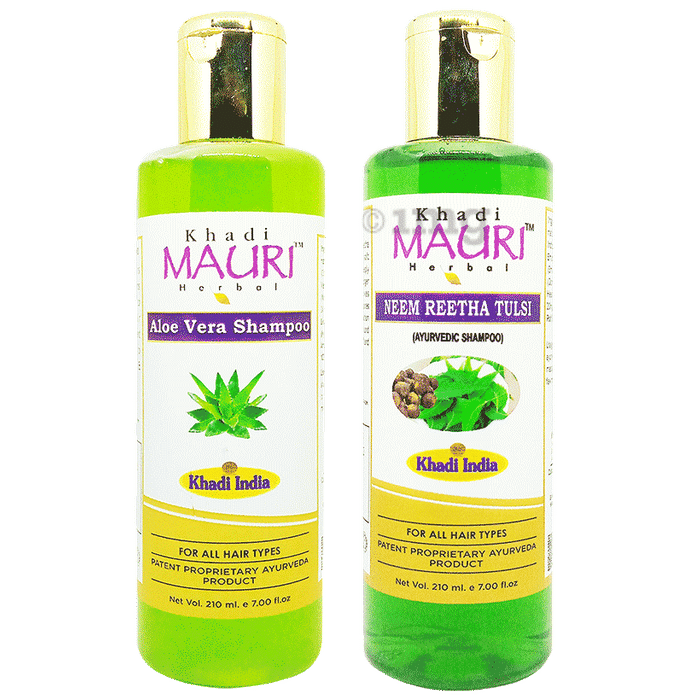 Khadi Mauri Herbal Combo Pack of Aloe Vera & Neem Reetha Tulsi Shampoo (210ml Each)