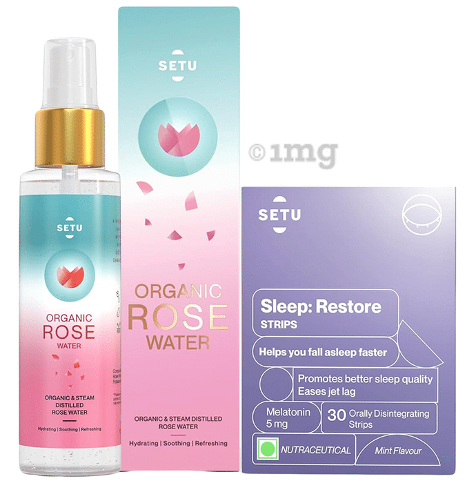 Setu Organic Rose Water (100ml) & Sleep: Restore Orally Disintegrating Strips (30)