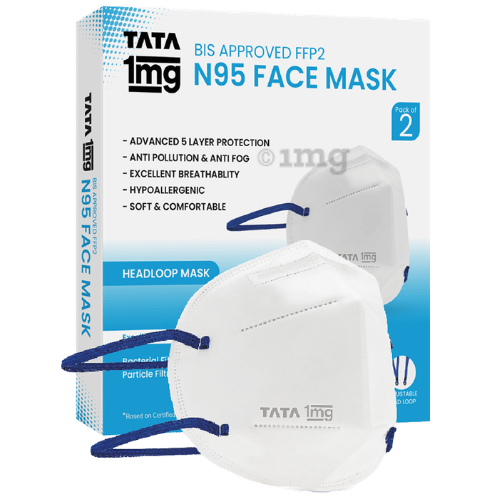 Tata 1mg BIS Approved FFP2 N95 Mask - Head Loop, Premium Face Mask 5 Layer