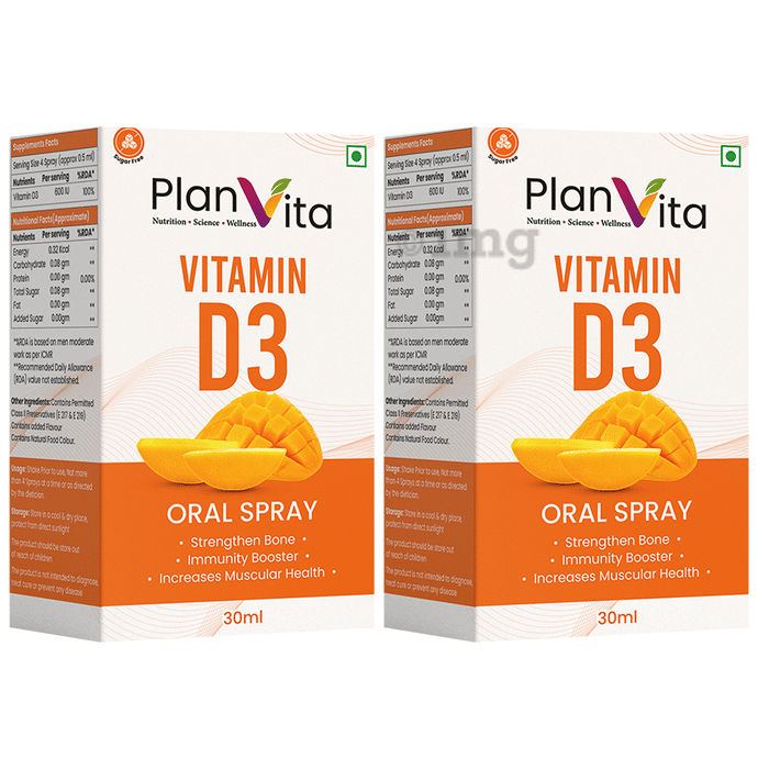 Planvita Vitamin D3 Oral Spray (30ml Each) Mango Sugar Free