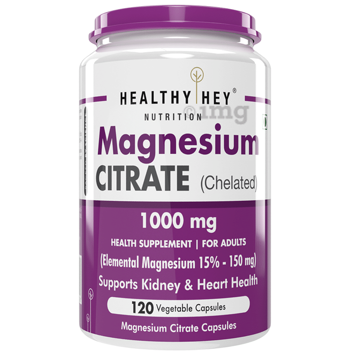 HealthyHey Nutrition Chelated Magnesium Citrate 1000mg | Veg Capsule for Kidney Health
