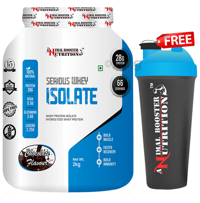 Animal Booster Nutrition Serious Whey Isolate Protein Powder Chocolate with Shaker Free