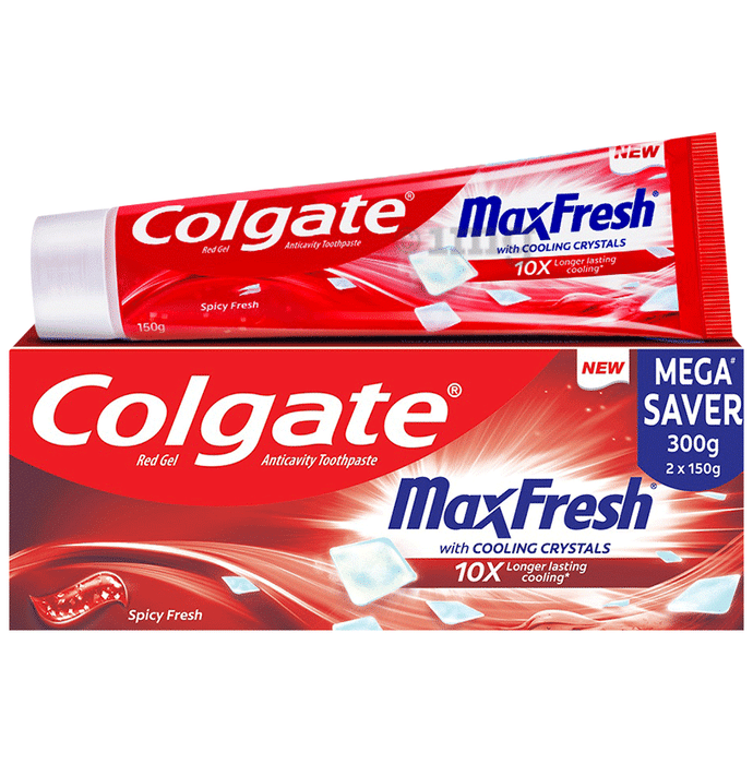 Colgate Maxfresh with Cooling Crystals Anticavity Toothpaste | Mega Save Pack (150gm Each) Spicy Fresh Red Gel
