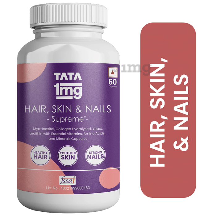 Tata 1mg Hair, Skin & Nails Supreme Biotin Capsule with Collagen, Zinc,  Iron and Vitamin B: Buy bottle of 60 capsules at best price in India | 1mg