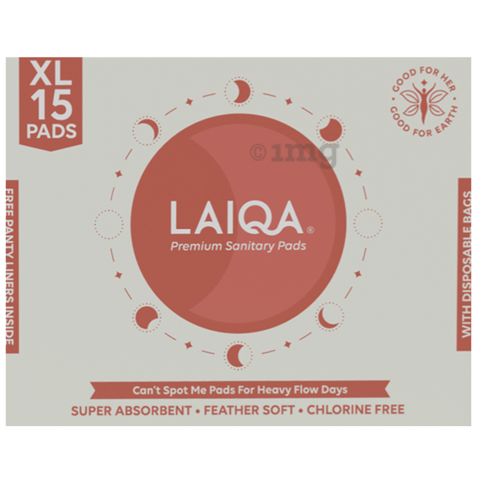 Laiqa Wellness Ultra Soft Sanitary Pads for Women (15) & Pantyliners Free (3) Extra Large