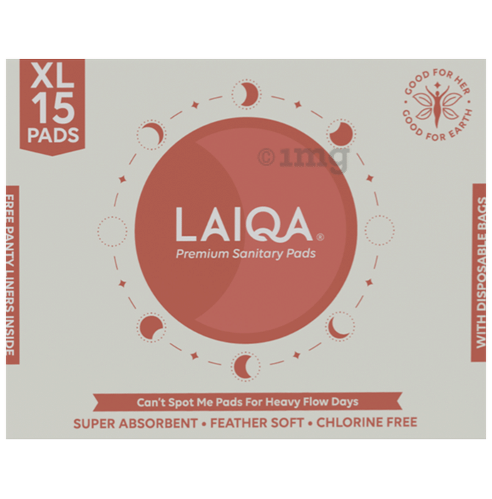 Laiqa Ultra Soft Sanitary Pads for Women (15) & Pantyliners Free (3) Extra Large