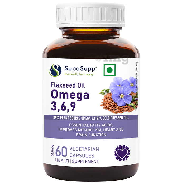Sri Sri Tattva SupaSupp Flaxseed Oil Omega 3,6,9,  Vegetarian Capsule for Heart & Brain Health