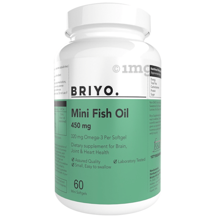 Briyo Fish Oil Mini 450mg Each Capsule Contains 71.39% Omega-3 320mg Supports Overall Health