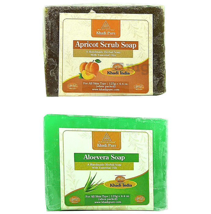 Khadi Pure Combo Pack of Apricot Scrub Soap & Aloevera Soap (125gm Each)