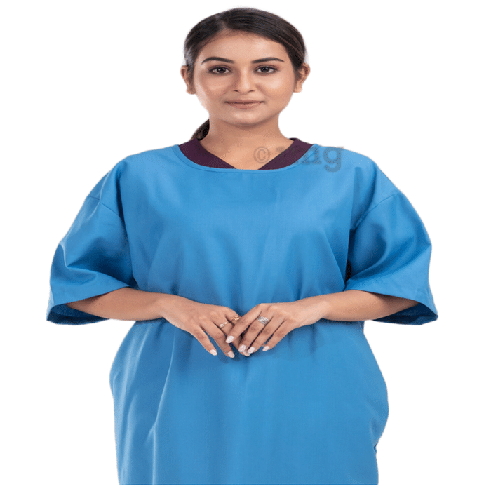 Agarwals Patient Gown Half Sleeves Back Open Universal Sky Blue