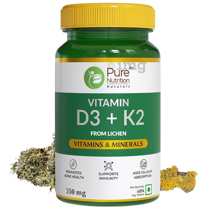 Pure Nutrition Vitamin D3 + K2 for Immunity, Bones & Heart Health | Veg Tablet
