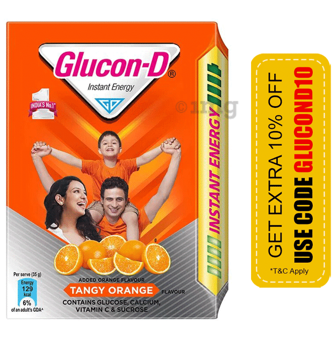 Glucon-D Instant Energy | Health Drink with Glucose, Calcium, Vitamin C & Sucrose | Flavour Tangy Orange