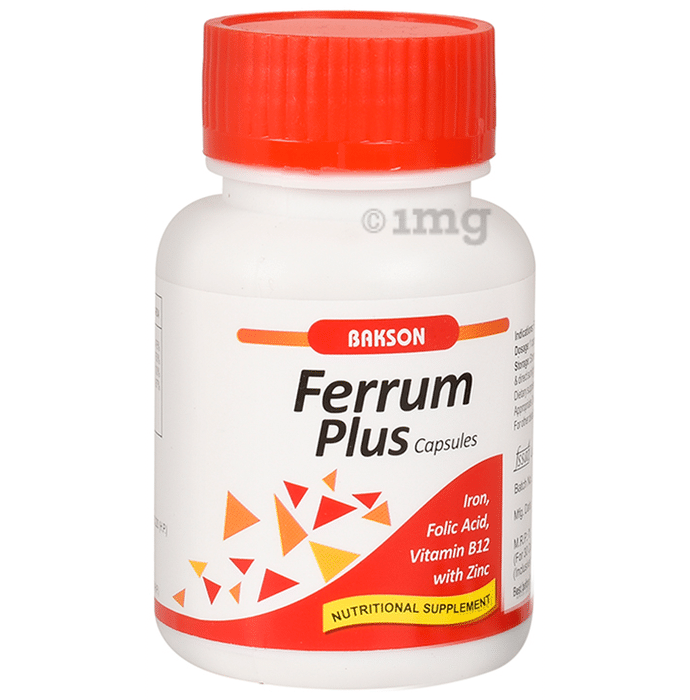 Bakson's Ferrum Plus with Iron, Folic Acid, Vitamin B12 & Zinc | Capsule