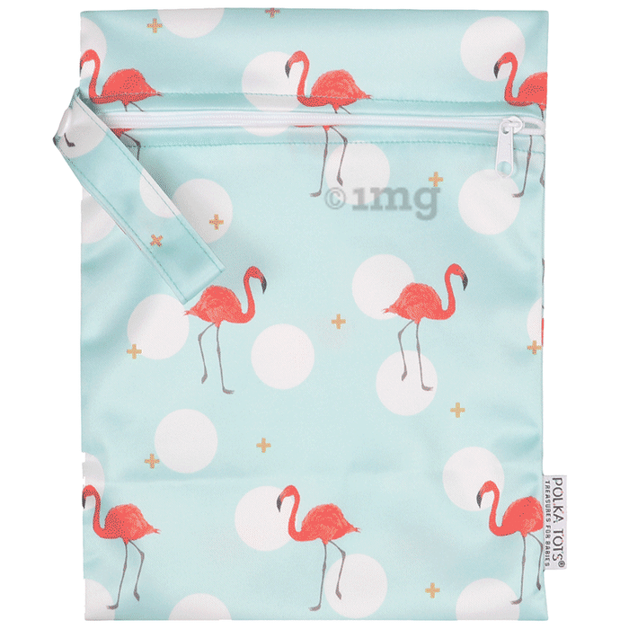 Polka Tots Wet Cloth Pouch Bag Flamingo Bird Design 20 X 25 cm