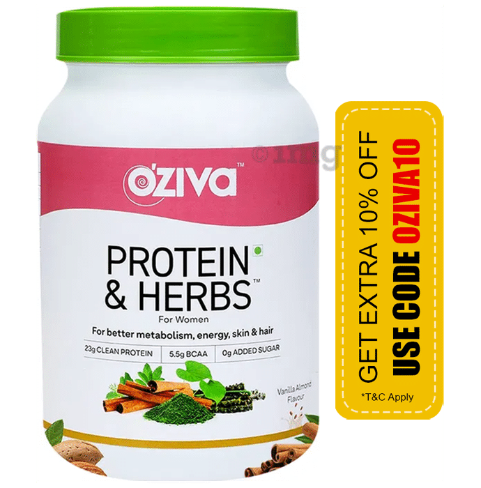 Oziva Protein & Herbs Whey Protein | For Metabolism, Energy, Skin & Hair | For Women| Flavour Mango