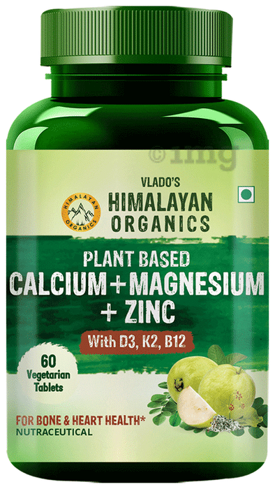 Vlado's Himalayan Organics Plant Based Calcium + Magnesium + Zinc with D3, K2, B12 Vegetarian Tablet