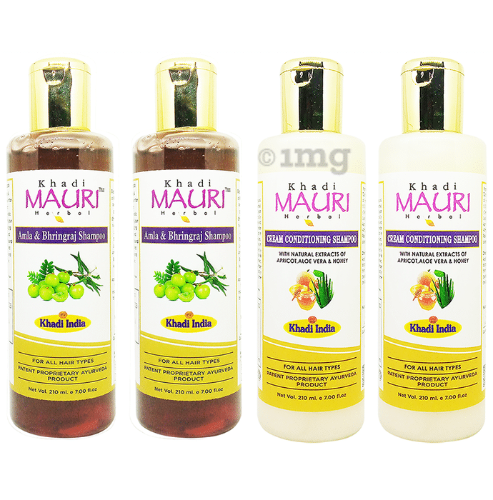 Khadi Mauri Herbal Combo Pack of Amla Bhringraj & Conditioning Cream Shampoo(210ml Each)