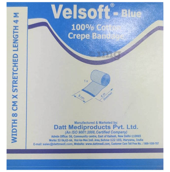 Velsoft -Blue 100% Cotton Crepe Bandage 8cm x 4m