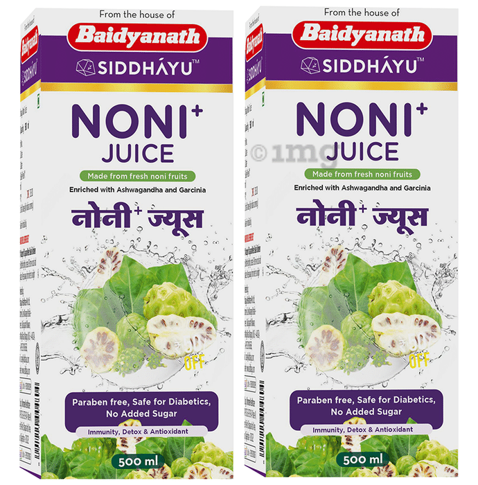 Baidyanath Nagpur Noni Juice Enriched With Ashwagandha And Garcinia Detox Energy Enhancer 500ml Each Buy combo pack of 2.0 bottles at best price in India 1mg