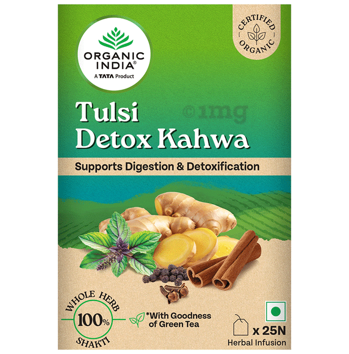 Organic India Tea for Immunity, Antioxidant Support & Stress Relief | Flavour Tulsi Detox Kahwa Green Tea