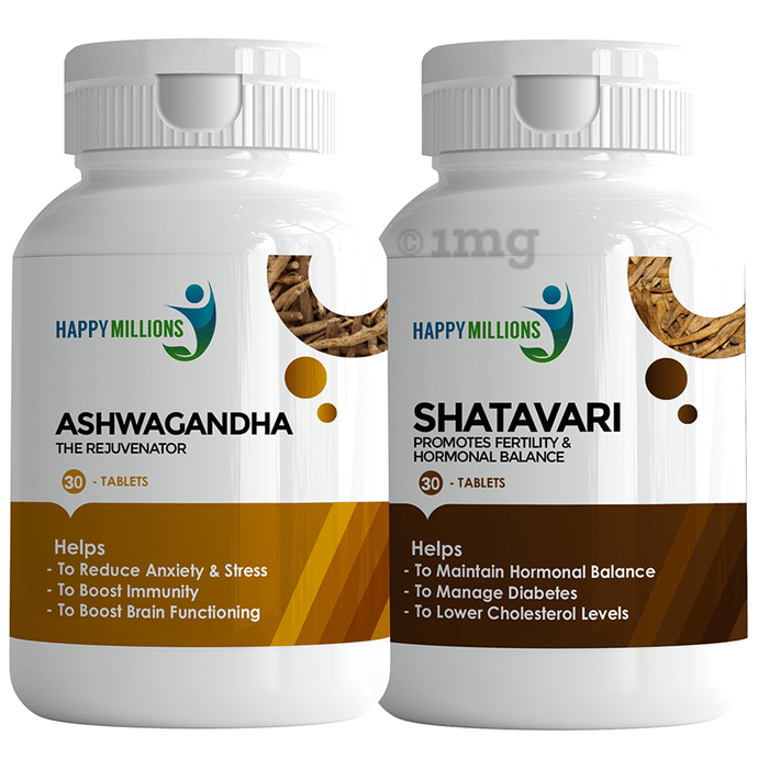 Happy Millions Combo Pack of Ashwagandha Tables (30) & Shatavari Tablets (30)