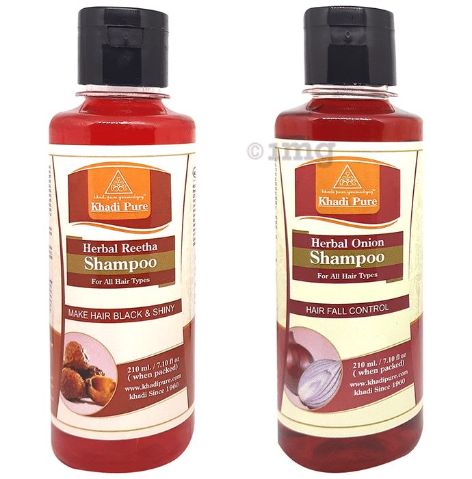 Khadi Pure Combo Pack of Herbal Reetha Shampoo & Herbal Onion Shampoo (210ml Each)
