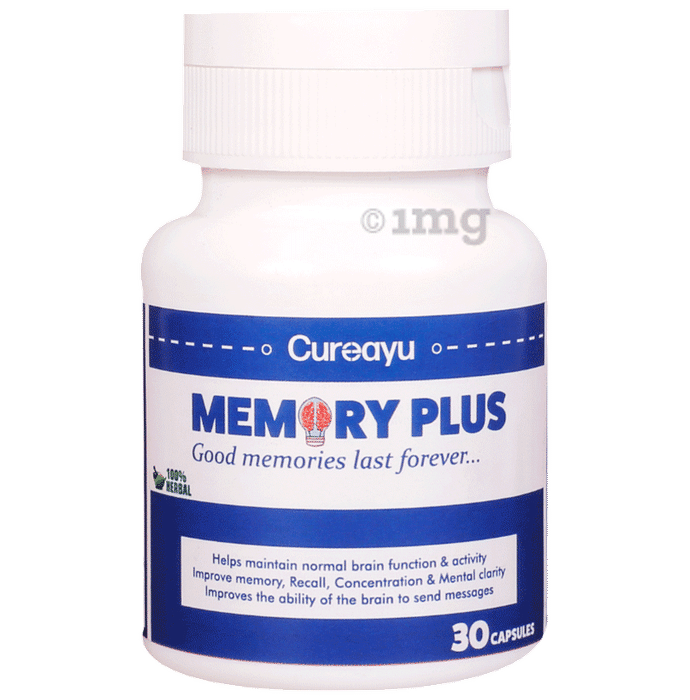 Cureayu Memory Plus Capsule| Made with Amla, Brahmi & More | For Improved Brain Functions |100% Herbal