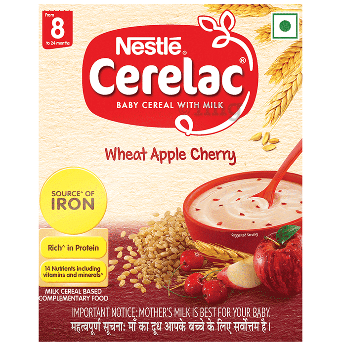Nestle Cerelac Baby Cereal with Milk from 8 to 24 Months | Rich in Iron | Wheat Apple Cherry
