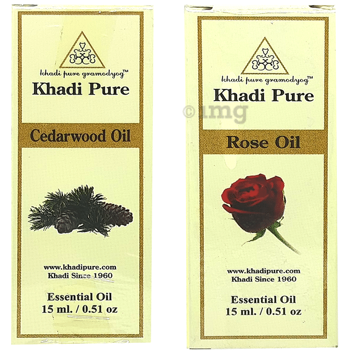 Khadi Pure Combo Pack of Cedarwood Oil & Rose Oil (15ml Each)