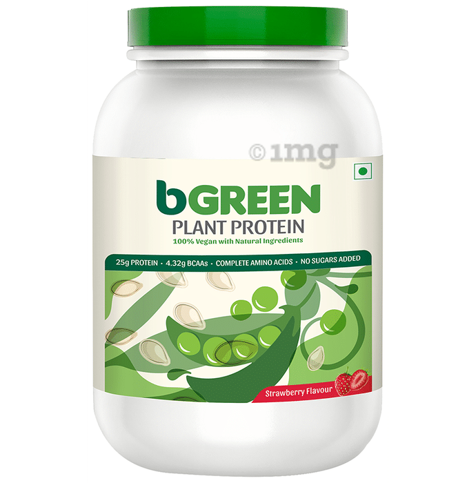 MuscleBlaze bGreen Plant Protein | For Muscle Gain, Immunity & Recovery | Flavour Strawberry