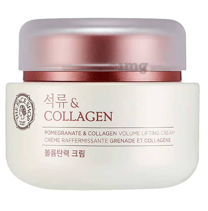 The Face Shop Pomegranate And Collagen Volume Lifting Cream, Day & Night Moisturizer With 10% Marine Collagen & Pomegranate Extracts