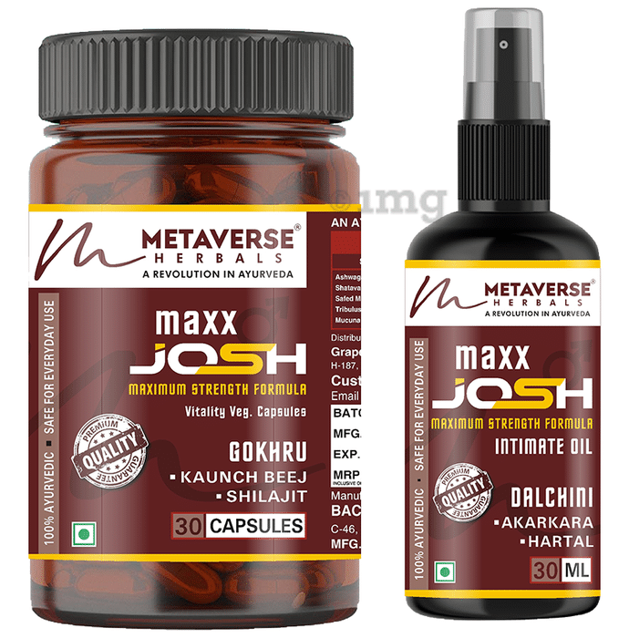 Metaverse Herbals Combo Pack of Maxx Josh Veg Capsule 30 & Intimate Oil 30ml