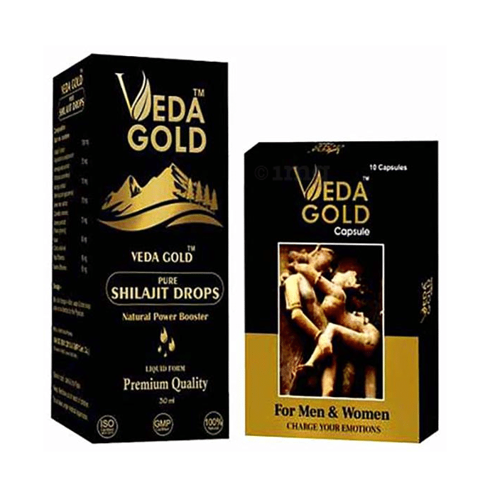 Veda Gold Combo Pack of Pure Shilajit Drops 30ml & Capsule (10 Each)