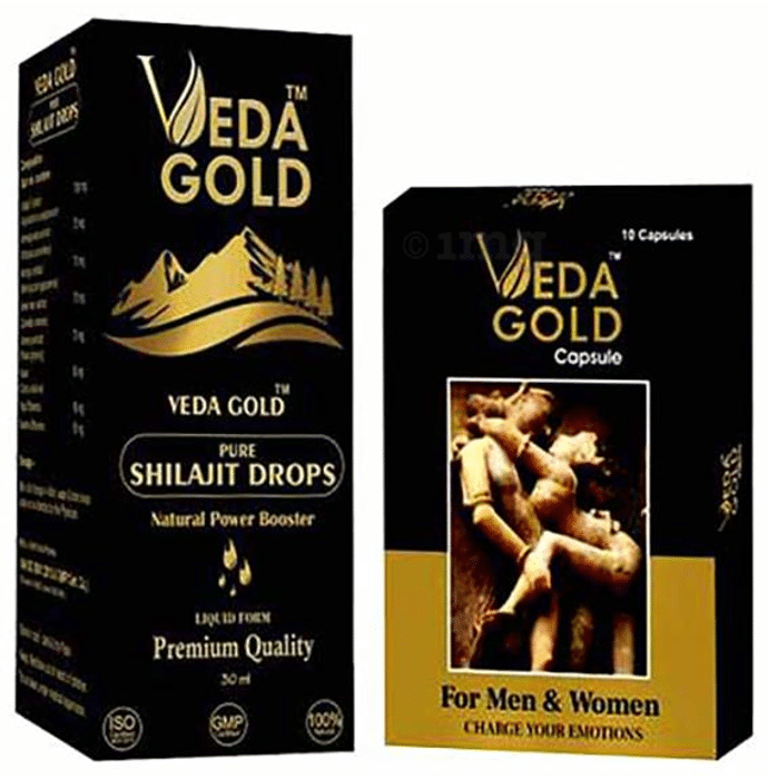 Veda Gold Combo Pack of Pure Shilajit Drops 30ml & Capsule (10 Each)