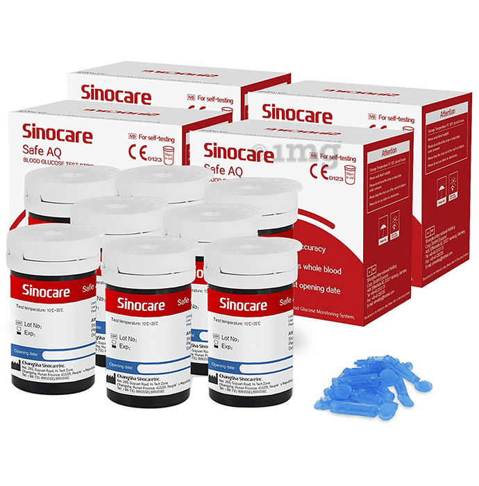Sinocare Combo Pack of Safe AQ Blood Glucose Test 200 Strip & 200 Lancets
