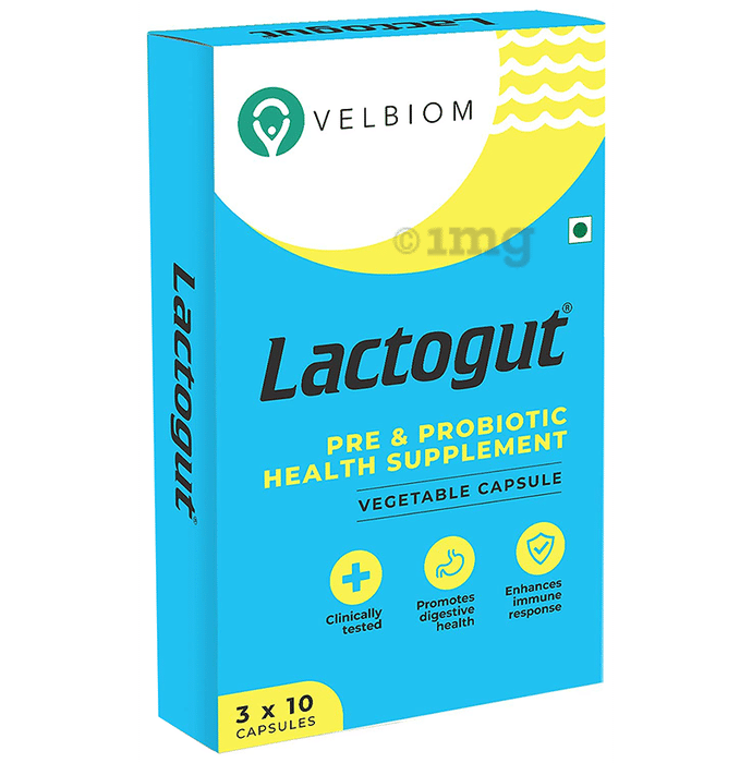 Velbiom Lactogut Pre & Probiotic for Gut Health, Digestion & Immunity | Capsule