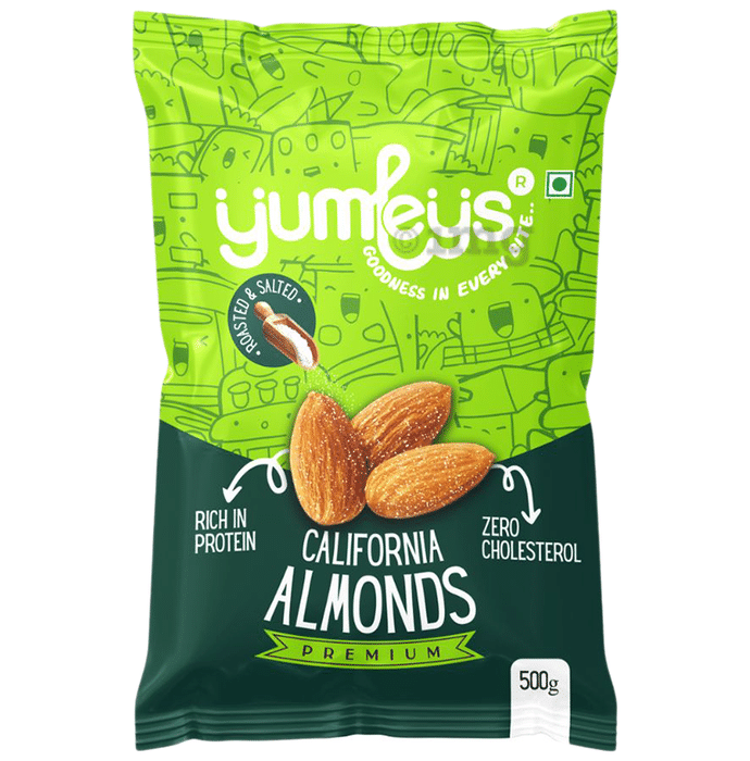 Yumleys Premium California Almonds (500gm Each) Roasted & Mildly Salted