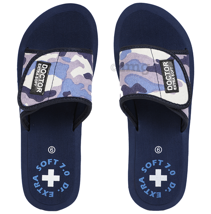 Doctor Extra Soft D 54 Women's Camo Care Orthopaedic and Diabetic Adjustable Strap Slipper Navy 6