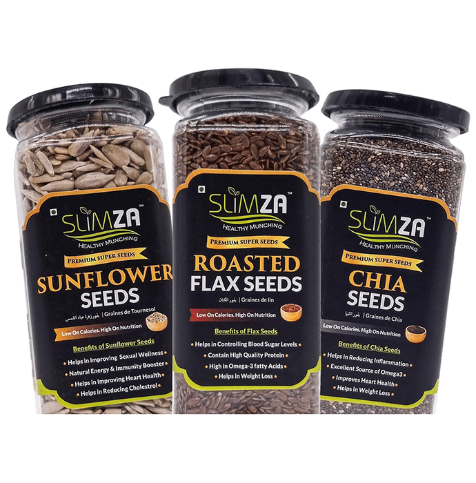 Slimza Healthy Premium Combo Pack of Sunflower Seeds (190gm), Chia Seeds (220gm) & Roasted Flaxseeds (200 gm)