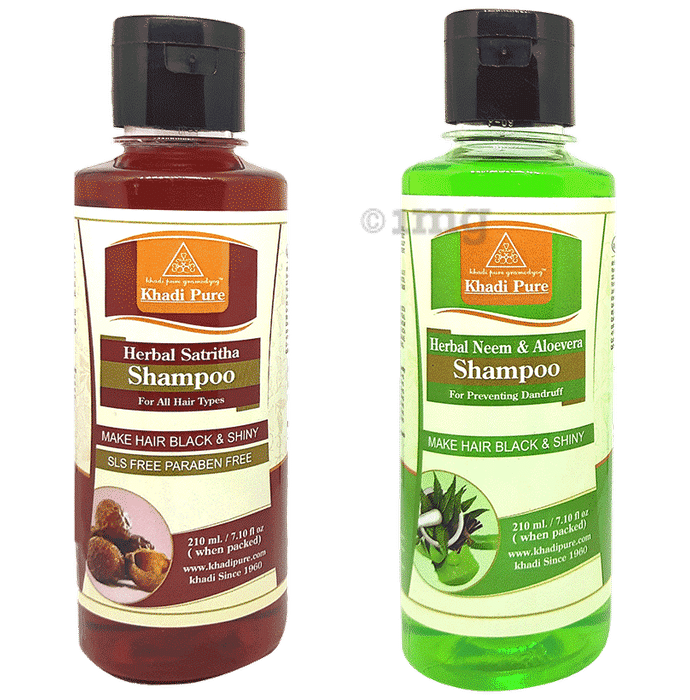 Khadi Pure Combo Pack of Herbal Neem & Aloevera Shampoo & Herbal Satritha Shampoo SLS Free & Paraben Free (210ml Each)
