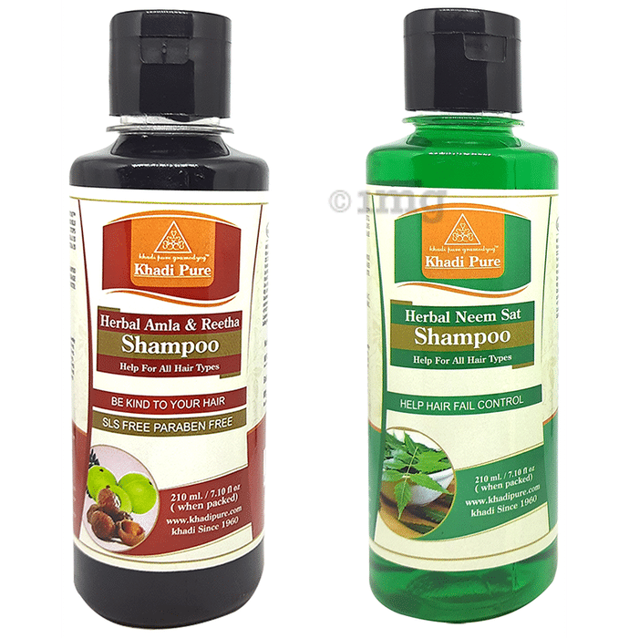 Khadi Pure Combo Pack of Herbal Neem Sat Shampoo & Herbal Amla & Reetha Shampoo SLS Free & Paraben Free (210ml Each)
