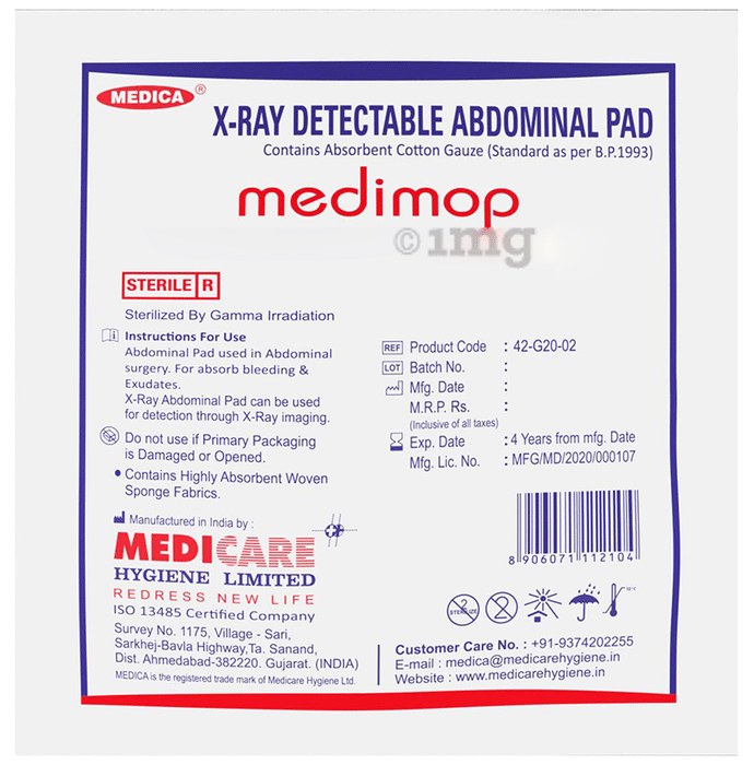 Medica Medimop X-Ray Detectable Abdominal Pad Sterile R 25cm X 25cm X 8 Ply